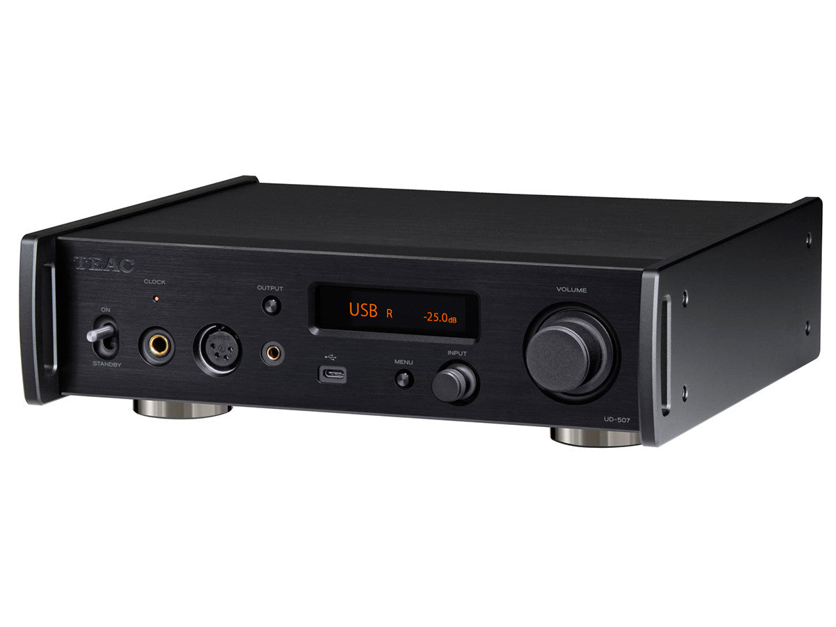 UD-507 DAC, Preamp, Headphone Amp Black Angled